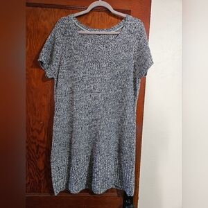 Blue White Beige Short-sleeve Knit Midi Sweater Dress No Size or Brand Tags